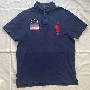 POLO RALPH LAUREN ラルフローレン 半袖 ビッグポニー ロゴ刺繍 USA ネイビー L 現行タグ メンズ 1円