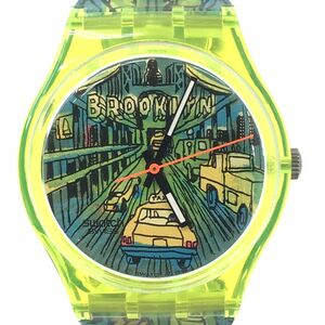 新品 Swatch スウォッチ PASSAGE TO BROOKLYN ブルックリン 腕時計 GJ120 クオーツ コレクション おしゃれ アート イラスト グリーン