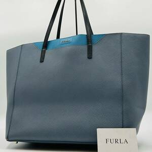 1円 〜【未使用級】入手困難品 フルラ FURLA トートバッグ ビジネスバッグ ブリーフケース A4 2way ブルー レザー メンズ レディース