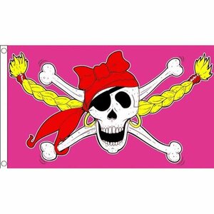 海外限定 国旗 海賊旗 パイレーツ スカル 骸骨 ガール 女 特大フラッグ