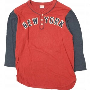 CHESWICK x BEAMS BOY チェスウィック ビームスボーイ 別注 NEW YORK TEE ベースボールTシャツ S RED/NAVY 七分袖 ヘンリーネック g12951