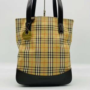 バーバリー トートバッグ ノバチェック レザー BURBERRY ハンドバッグ ブラウン キャンバス チャーム フラップ