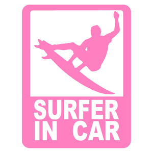 送料無料 オリジナル ステッカー SURFER in CAR ピンク サーファー イン カー アウトドア派に パロディステッカー