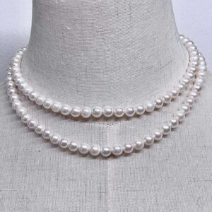 良質!! テリ強 アコヤ真珠 2連ネックレス 約42cm 7.0-7.4mm アコヤパール 本真珠 ラウンド pearl necklace jewelry silver