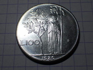 L-22 KM#96.1 イタリア共和国 100リラ(100 ITL)アクモニタル貨(ラージタイプ) 1980年 世界の硬貨