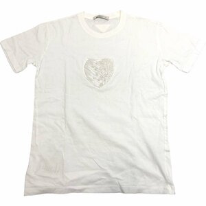 24-1540 【良品】 プラダ ハートモチーフ ビーズ Tシャツ サイズ:M ホワイト 白色 レディース 女性用