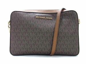 1円 ■美品■ MICHAEL KORS マイケルコース MK柄 PVC クロスボディ ショルダーバッグ 斜め掛け 肩掛け レディース ブラウン系 FC1644