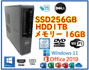 ★送料無料★スリムPC★超高速 i7-4790S(4.0GHz)/大容量SSD256GB+大容量HDD1TB/メモリ16GB/Wi-Fi/Win11/Office2019/DELL Vestro 3800
