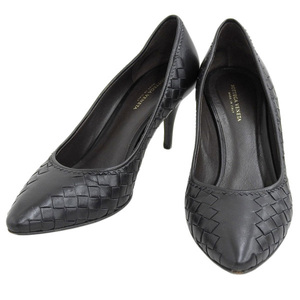 ◆美品◆ ボッテガヴェネタ BOTTEGA VENETA レザー イントレ パンプス レディース 黒 ブラック size36 1/2 [Y02958]