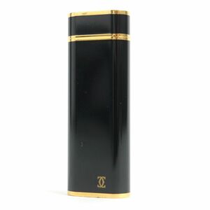 良品□Cartier/カルティエ　ロゴ入り　ラッカー　オーバル型　ローラー式　ガスライター　ブラック×ゴールド　カード付き　着火確認済み