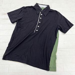 1434◎ Paul Smith ポール スミス トップス ポロ シャツ ハーフボタン 半袖 切替 無地 カジュアル ダークグレー メンズM