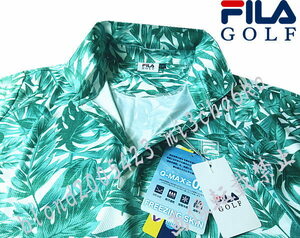 ■新品【FILA GOLF】フィラゴルフ 接触冷感 吸汗速乾 ボタニカル柄 半袖ポロシャツ■GN/LL(XL)