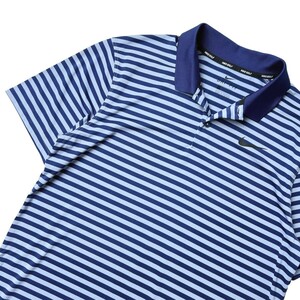 美品 NIKE GOLF ナイキ ゴルフ / DRI-FIT ストレッチ 半袖 ポロシャツ トップス / メンズ M サイズ / ブルー ボーダー柄 人気 ゴルフウェア