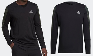 adidas 新品！エッセンシャルズ 袖カモプリント 長袖Tシャツ 黒L 送料無料 