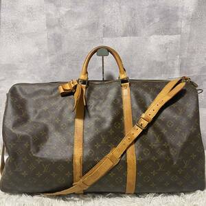 1円 LOUIS VUITTON ルイヴィトン ボストンバッグ キーポル 60 モノグラム 2way バンドリエール 旅行鞄 大容量 ブラウン系