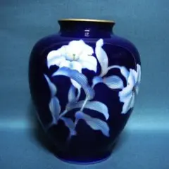 859『瑠璃秞 花蝶 花瓶』　　/骨董品 古美術 古玩 アンティーク