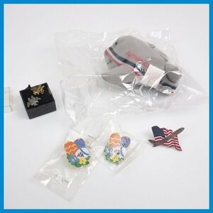 ★未開封あり アメリカン航空 グッズ 5点セット ピンバッジ/キーホルダー/星条旗/AAロゴ/航空機&1963000011