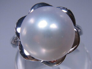 R1167 大粒 白色天然真珠　指輪 10.5～10.8mm 調節自由