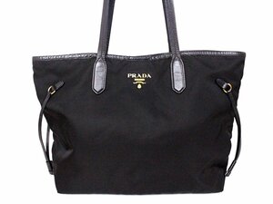 良品☆PRADA【プラダ】トートバッグ☆ブラック×ゴールド金具☆ナイロン☆テスート☆ロゴ☆レディース