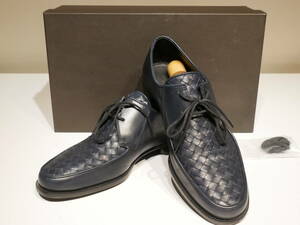 SALE!! 『貴重!! BOTTEGA VENETA 革靴(編み込み) ネイビー 元箱付』EU40 25.0cm ボッテガヴェネタ レザーシューズ 革 靴 ドレス 中古