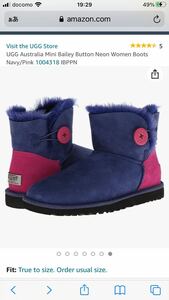 新品 未着 アグ UGG Australia W Mini Bailey Button Neon ネイビー×ピンク サイズ6 定価、24.000+税