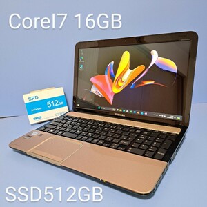 ★最強Corei7★/メモリ16GB/新品SSD512GB/Windows11Pro/T552/58HK/Office2019H&B/ブルーレイ/カメラ/東芝/dynabook/TOSHIBA/ゴールド/BLT