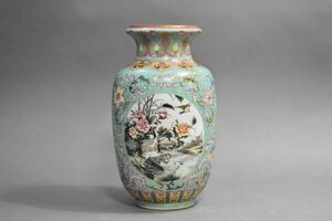 【英】A1215 時代 粉彩花瓶 H35.2㎝ 中国美術 朝鮮 花器 花入 骨董品 美術品 古美術 時代品 古玩