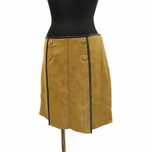 UNTITLED 合成皮革 パイピング レザー 台形 スカート 2 ブラウン