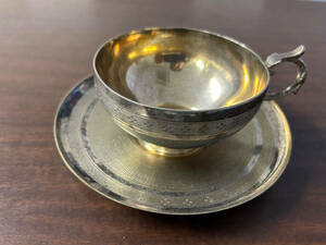 ◆◇18世紀 銀器 金メッキ コーヒー/ティー コップ ソーサー 兼用 洋食器 骨董品 希少品◆◇