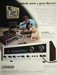 稀少！広告/1969年パイオニア広告/Pioneer/ステレオ・レシーバー/電化製品/オーディオ/昭和レトロ/犬/S
