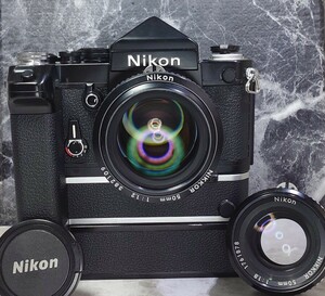 【終活】 Nikon F2 アイレベルF 黒 美品＋Ai-s NIKKOR 50mm f1.2 シンデレラ＋Ai 50mm f1.8＋モータードライブMD−2＋MB-1 各動作良好 連写