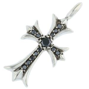 クロムハーツ Chrome Hearts タイニーファットクロス PAVEブラックダイヤ/ペンダント/シルバーネックレストップ 中古 SJ02