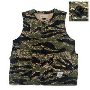 名作 定価2.5万 美品 NEIGHBORHOOD ネイバーフッド タイガーカモ ベスト E-1 TIGER C-VEST S 製品 加工 迷彩 CAMO ワーク ハンティング