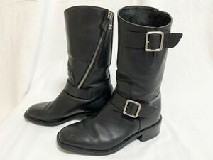 希少 美品 シャネル CHANEL ココ マーク CC エンジニア サイドジップ レザー ロング ショート ブーツ 35 1/2 22cm～22.5cm前後 黒 ブラック