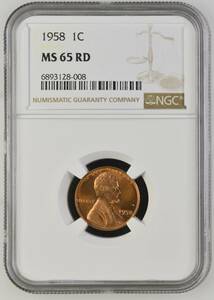 アメリカ 1958　1セント　MS 65 RD NGC 鑑定