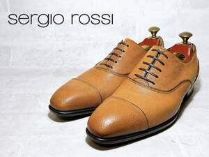 定価10万円【未使用】sergio rossi セルジオロッシ 高級 ストレートチップ ビジネスシューズ 本革 レザー 茶 UK5.5（約24cm）メンズ