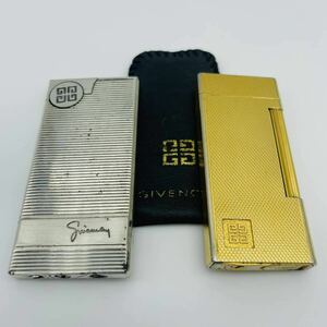 【1円スタート】GIVENCHY/ジバンシー ガスライター ①ゴールドカラー②シルバーカラー③革カバーの3点セットMD115