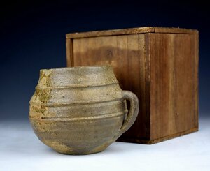 【蔵A1309f】古美術　須恵器　手つき丸壺　箱付き　平安時代