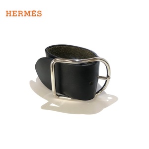 【ITFGSJABKEXU】HERMES エルメス アピGM レザー ワイド バングル ブレスレット 黒 ブラック