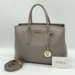 【極美品】FURLA フルラ TESSA テッサ ハンドバッグ 2WAY トートバッグ ショルダーバッグ 斜め掛け 肩掛け フォーマル グレージュ FE000319