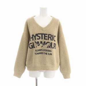 ヒステリックグラマー HYSTERIC GLAMOUR 23AW LOOKING AHEAD Vネックスウェットセーター ニット ロゴプリント ウール混 長袖 F ベージュ /H