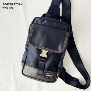 ■1円〜 ＜別注・未使用!!＞■PORTER ポーター×サックスバー コラボ ストーム ボディバッグ 斜めがけ 上品 お洒落 ネイビー 383-05472