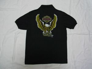 ☆美品・未着用☆ 80s USA製 ビンテージ HARLEY-DAVIDSON ハーレー ダビッドソン ポロシャツ sizeM 黒 ☆古着 Stedman Tシャツ 3D EMBLEM