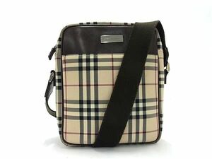 1円 BURBERRY バーバリー ノバチェック キャンバス×レザー クロスボディ ショルダーバッグ レディース メンズ ベージュ系 FA6233