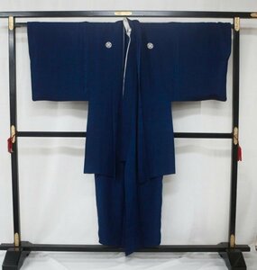 貸衣装処分　0802　紳士紋付　羽織・着物・襦袢・袴　青　（中古）