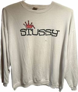 XL USA製 白タグ 両面 Old Stussy Sweat Shirt オールドステューシー スウェットシャツ トレーナー 折れクラウン 染み込みプリント 90s 80s