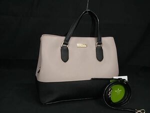 1円 ■新品同様■ kate spade ケイトスペード WXRU4295 レザー 2WAY ハンドバッグ ショルダーバッグ ベージュ系×ブラック系 FA6339