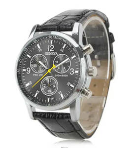 腕時計 時計 メンズ 高品質 レザー 革 ベルト レザー ベルト アナログ クォーツ ウォッチ 軽量　オシャレ 男女兼用 ブランド　ブラック　1