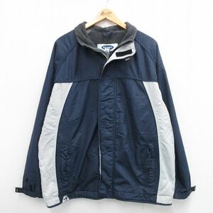 XL/古着 長袖 ナイロン ジャケット メンズ ツートンカラー ロング丈 ラグラン 紺他 ネイビー 内側フリース 23dec26 中古 アウター