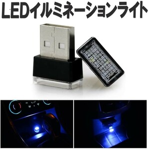 【送料コミコミ】LED イルミライト ブルー 車用 USBイルミカバー 車内照明 室内夜間ライト 防塵 コンソール ボックス